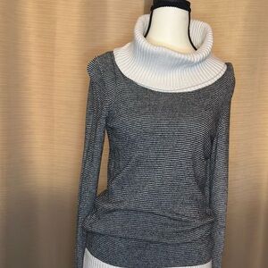 LOFT Black and White Cowl Neck Sweater